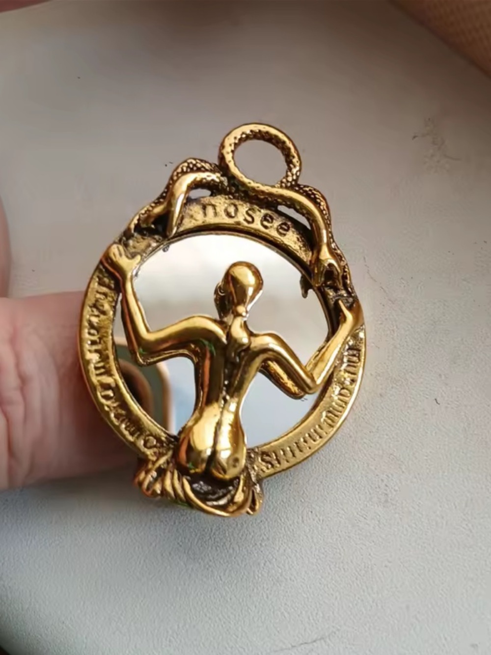 Art Nouveau Gold Mirror Woman Brooch